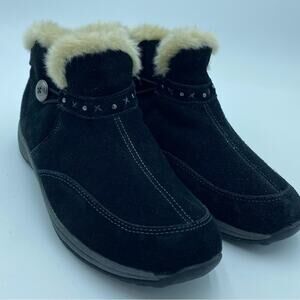 Easy Spirit Womens Sz 9.5 Esserra Black Suede Faux Fur Booties